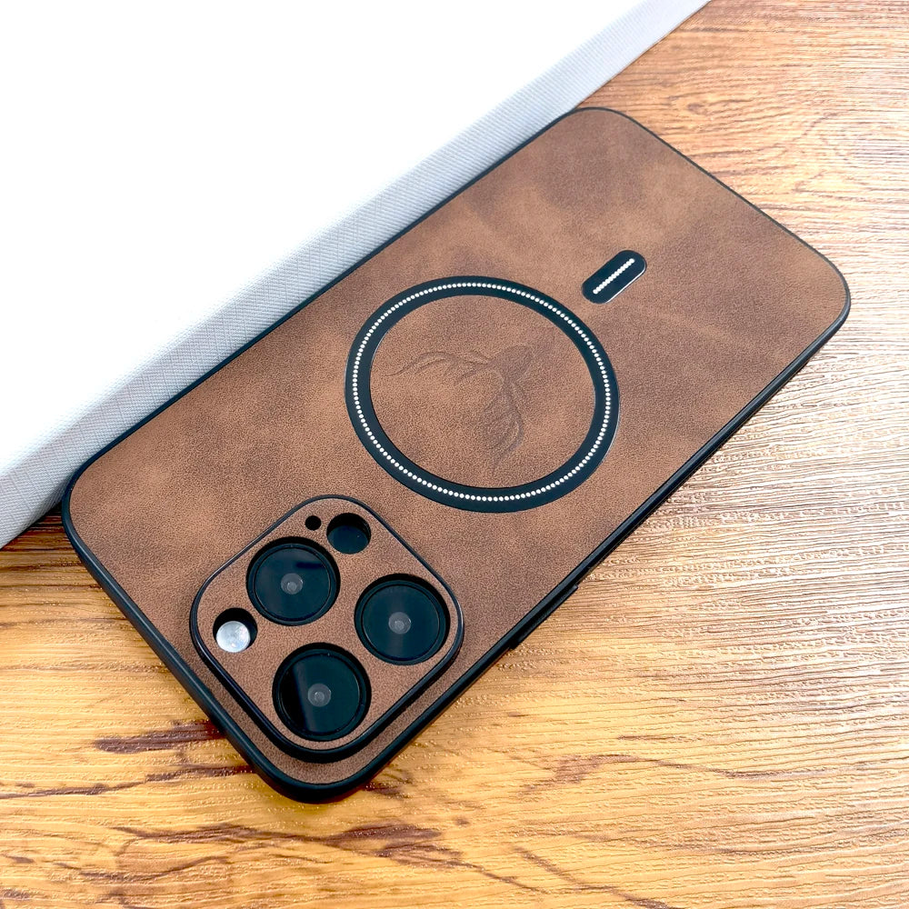 Premium Leather iPhone Case with MagSafe - Deer Design for iPhone 16/15/14/13/12/11 Pro Max