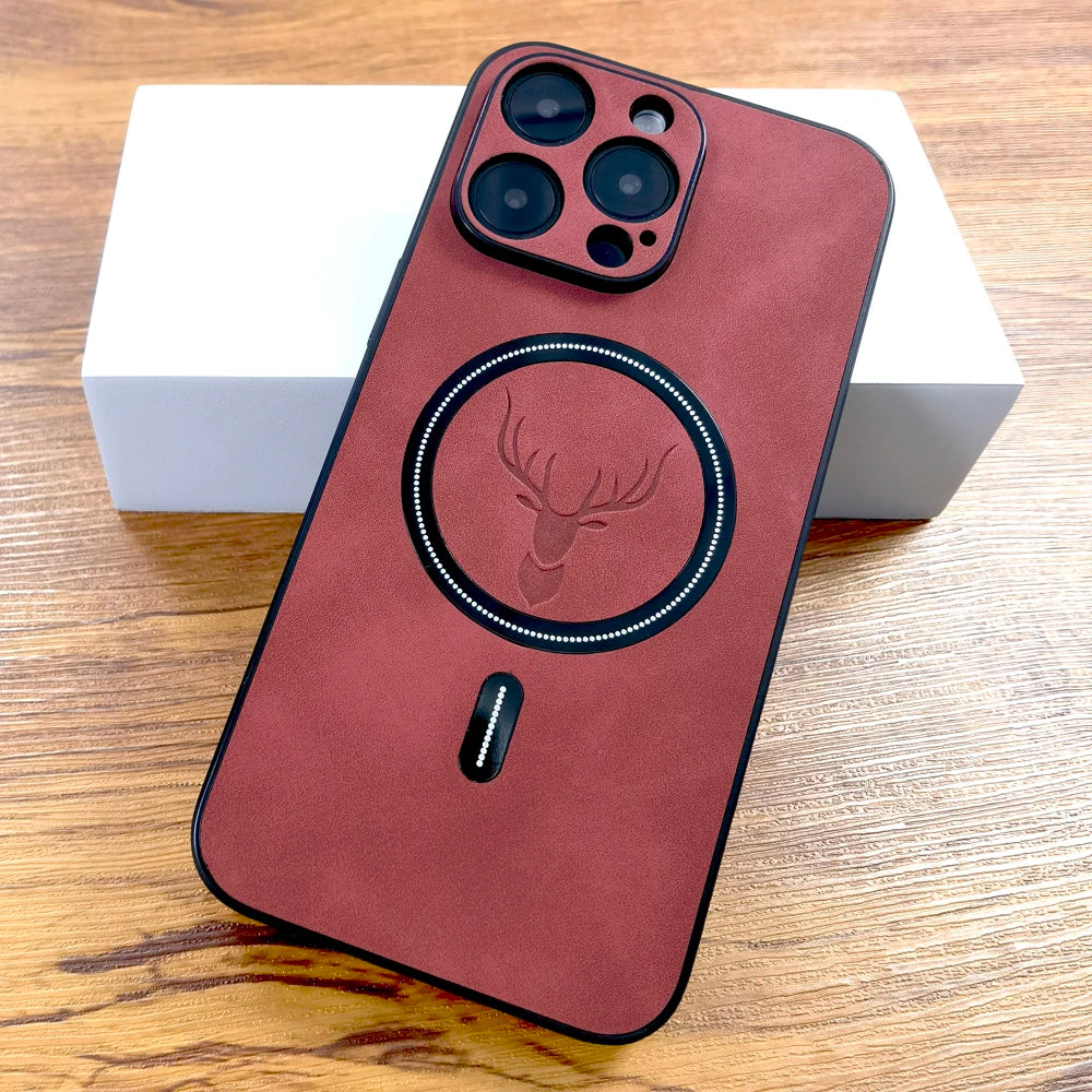 Premium Leather iPhone Case with MagSafe - Deer Design for iPhone 16/15/14/13/12/11 Pro Max