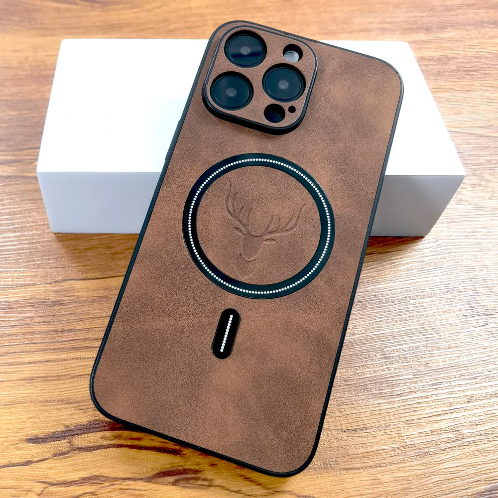 Premium Leather iPhone Case with MagSafe - Deer Design for iPhone 16/15/14/13/12/11 Pro Max