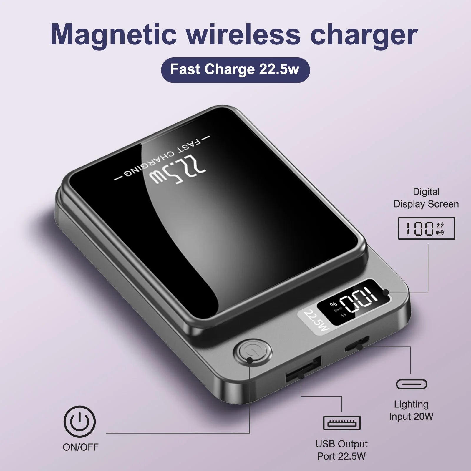 10000mAh Magnetic Power Bank with Wireless+Type C   For IPhone.