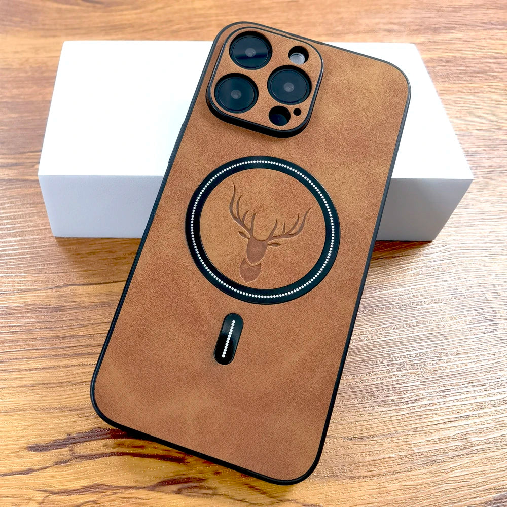 Premium Leather iPhone Case with MagSafe - Deer Design for iPhone 16/15/14/13/12/11 Pro Max
