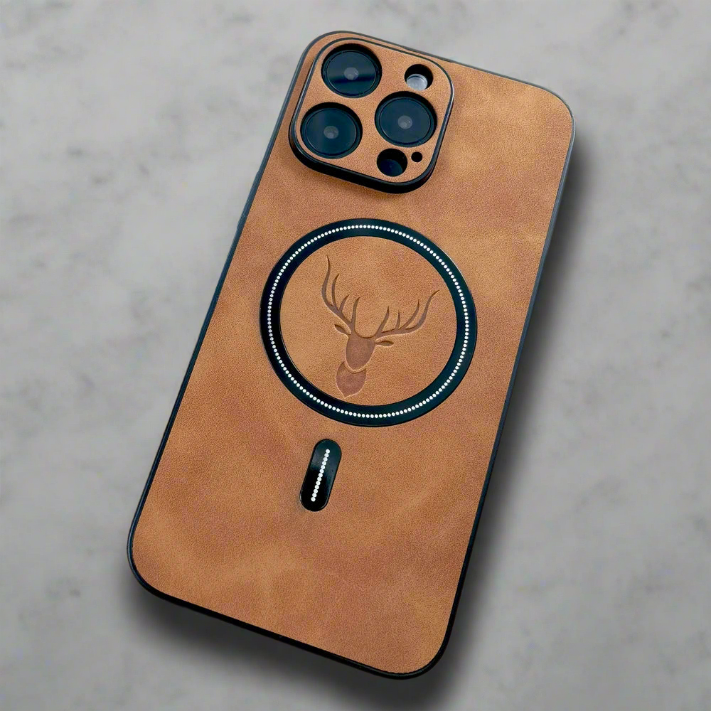 Premium Leather iPhone Case with MagSafe - Deer Design for iPhone 16/15/14/13/12/11 Pro Max